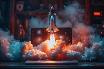 Space Shuttle Launching Into the Sky - obrazy, fototapety, plakaty