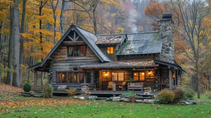 Log Cabin in Wooded Area