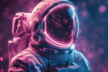 Astronaut in Space Suit Against Purple Background