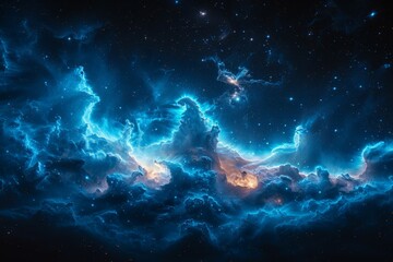 Fototapeta na wymiar Blue and Black Sky With Stars and Clouds