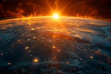 Sun Rising Over Earth From Space - Powered by Adobe