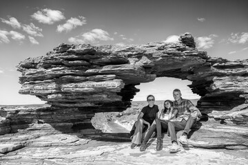 Tourists enjoy Nature's Window, Kalbarri National Park, Western Australia - 755118321