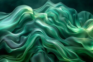 Green and White Waves Abstract Painting