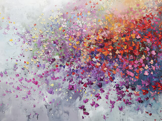 Multiple butterflies flying through the air in a painting.