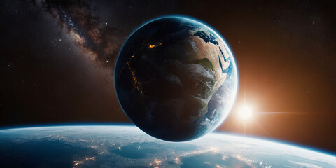Planet earth globe view from space, Ai generated image. 