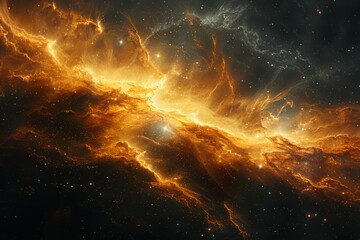 Bright Orange and Yellow Star-Filled Space - obrazy, fototapety, plakaty