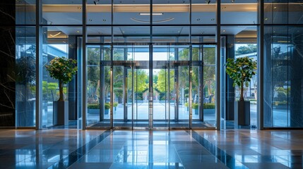 Fototapeta na wymiar Elegant Glass Door Displaying Indoor Plants