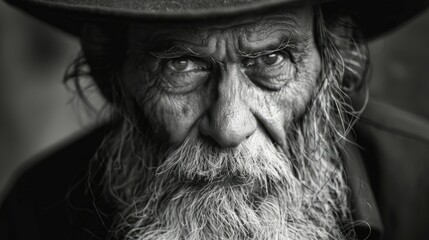 Elderly Man With Long Beard Wearing a Hat