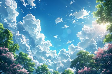 Fototapeta na wymiar Trees and Clouds Painting