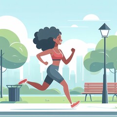 公園で楽しくジョギングする黒人女性