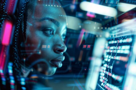 Black African American woman web programmer coding code