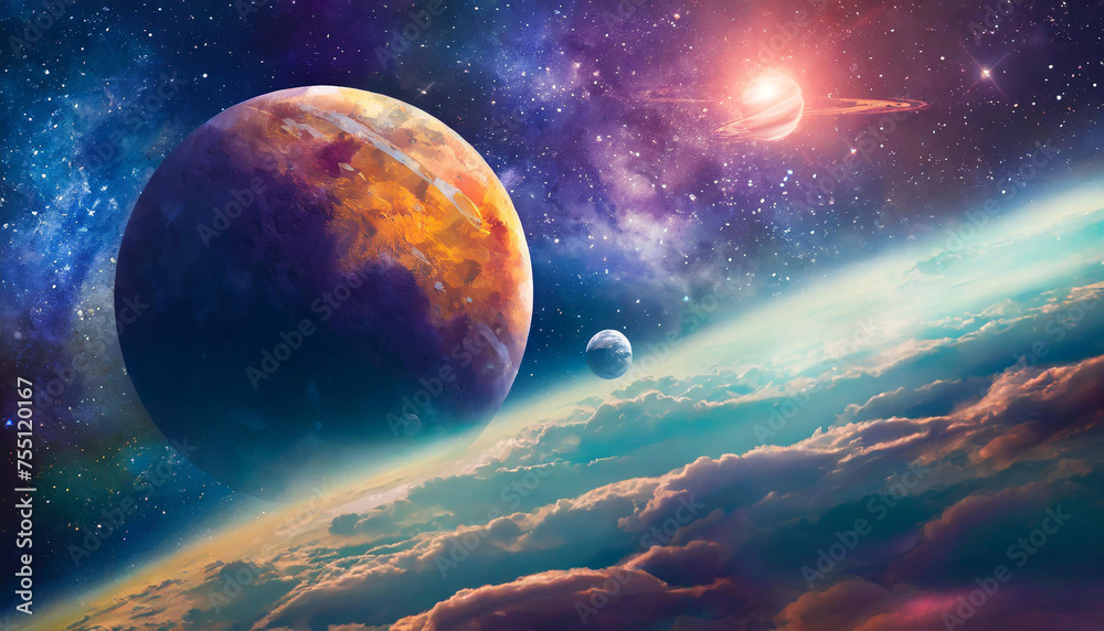 Canvas Prints infinite universe with stars and galaxies. sci-fi landscape with planets. open space.
