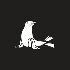 Silhouette of a sea lion. Vector icon logo isolated on black background
