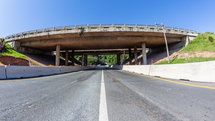 Construction Highway Bridge Improvements Road Barriers Middle Line Perspective. - 755120161