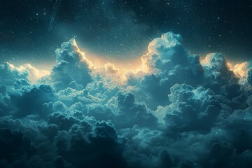 Fototapeta na wymiar Night Sky Blanketed With Clouds and Stars