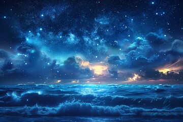 Fototapeta na wymiar Starry Night Sky With Clouds