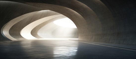 A dark tunnel made of concrete with light streaming in from the end, creating a contrast between light and shadow inside the tunnel.