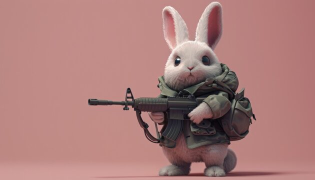 Craft a design of a baby rabbit as a valiant World War 2 soldier