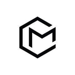 Hexagonal letter CM or MC creative shapes alphabet monogram logo