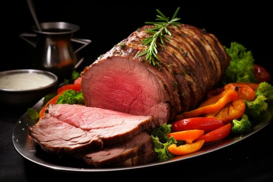 Succulent Roast beef delicious. Cooked plate. Generate Ai