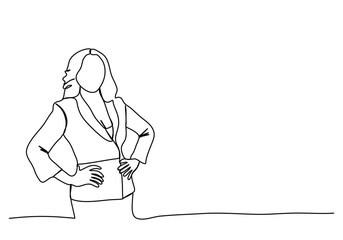 Woman in business suit. One line drawing vector illustration. - obrazy, fototapety, plakaty