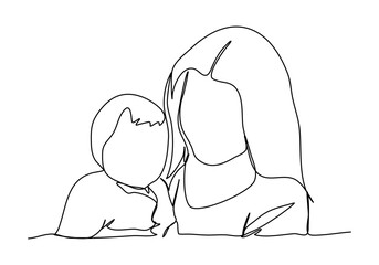 A woman with a baby. One line drawing vector illustration.