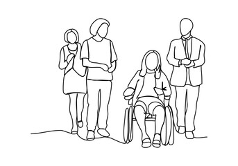 Group of people forming team. Concept for diversity and inclusion theme. One line drawing vector illustration.
