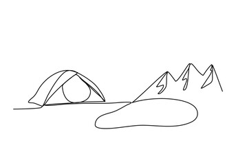 Tourist tent. One line drawing vector illustration.