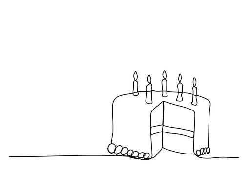 recommend clip art: Birthday cake with candles. One line drawing vector illustration.