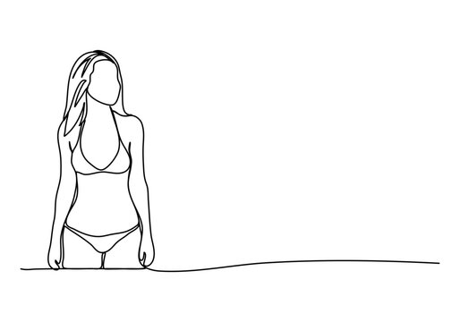 recommend clip art: Woman in a swimsuit. One line drawing vector illustration.