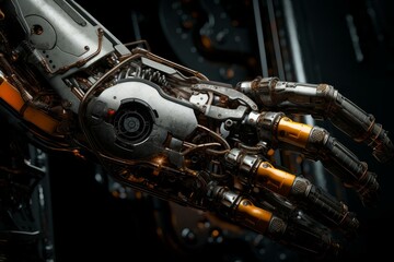 Fototapeta premium Articulate Robot arm. Factory computer creation. Generate Ai