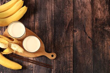 Healthy eating concept, Banana vegan alternative milk lactose and gluten free, no allergies,...