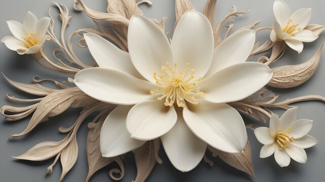 A visually stunning rendering of a vanilla flower, with intricate details and a mix of traditional and modern styles, creating a truly diverse and interesting image.