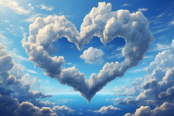 Heart-Shaped Cloud in the Middle of Blue Sky, Romance, True Love, Love Confession: I Love You,...