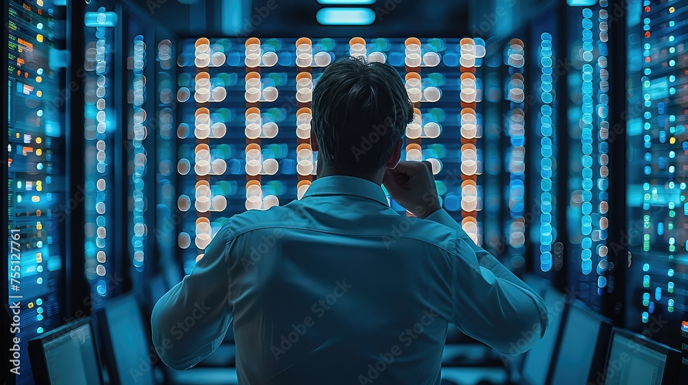 Fototapete a man operational security and supervision of it infrastructures. generative ai.