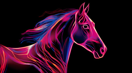 Galloping Horse Horses Animal Plexus Neon Black Background Digital Desktop Wallpaper HD 4k Network Light Glowing Laser Motion Bright Abstract