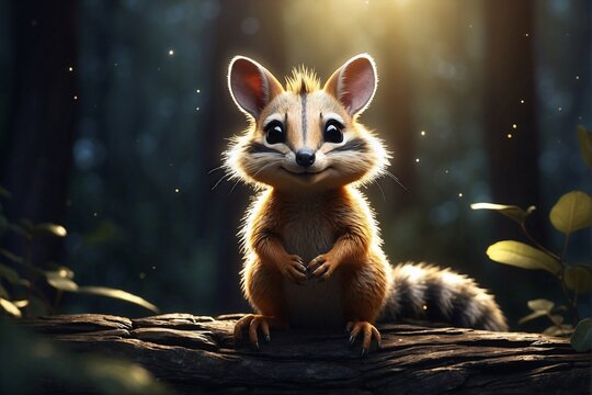 Magical numbat in the darkness of eucalyptus forest