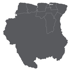Suriname map. Map of Suriname in administrative provinces in grey color