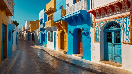 Fototapeta na wymiar Beautiful street in summer in Hammamet Tunisia resort