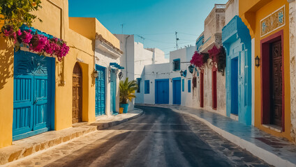 Fototapeta na wymiar Beautiful street in summer in Hammamet Tunisia