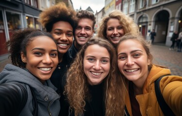 Obraz premium Diverse friend group taking a selfie.