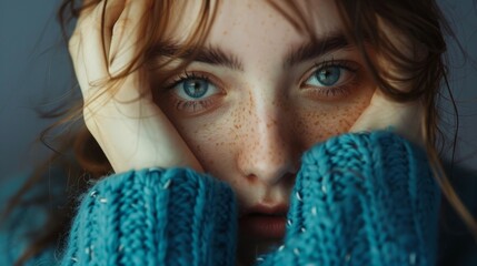 Close-Up of Person in Blue Sweater