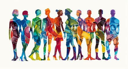 Fototapeta premium Colorful silhouettes of a diverse group of people. Diversity and equality concept.
