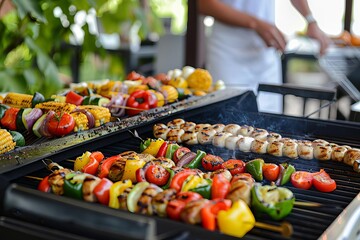 Outdoor barbecue gathering with friends and family Enjoying delicious food and quality time in a backyard setting