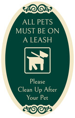 No dog poop warning sign all pets must be on a leash