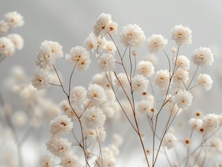 Delicate Gypsophila: Dried Blooms on a White Background