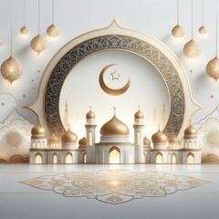 Ramadan, Eid mubarak moon and mosque beautiful background
 - obrazy, fototapety, plakaty