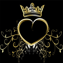 golden heart ring emblem tattoo sticker in vector format