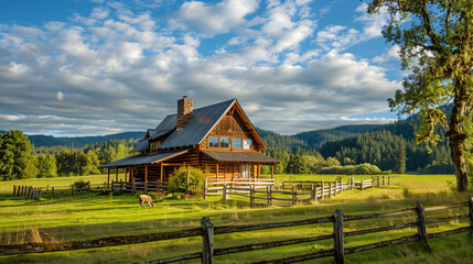 A-Frame Farmhouses: Discover the rustic charm of A-frame farmhouses, blending country comfort with modern amenities, surrounded by rolling fields, orchards, and grazing animals