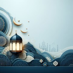 Ramadan, Eid mubarak moon and mosque beautiful background
